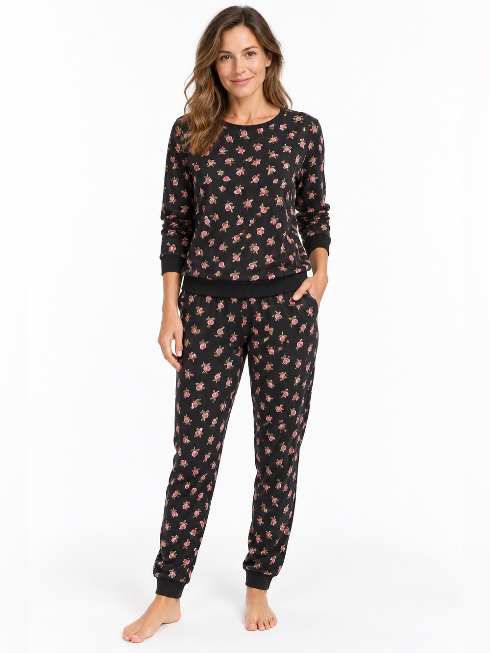 Kate Spade women's comfy 2 pc roses pajamas with pockets black pink size XS/S